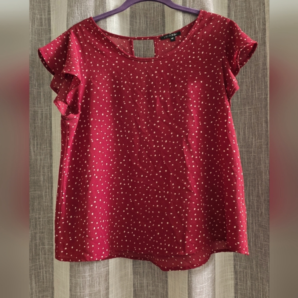 Papermoon Red polka dot flutter sleeve shirt